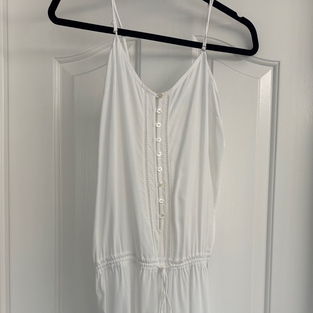 White Button-Front Spaghetti Strap romper by Indah